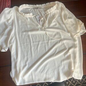 Off White / Cream Short Sleeve LOFT Top, Size XL, NWT
